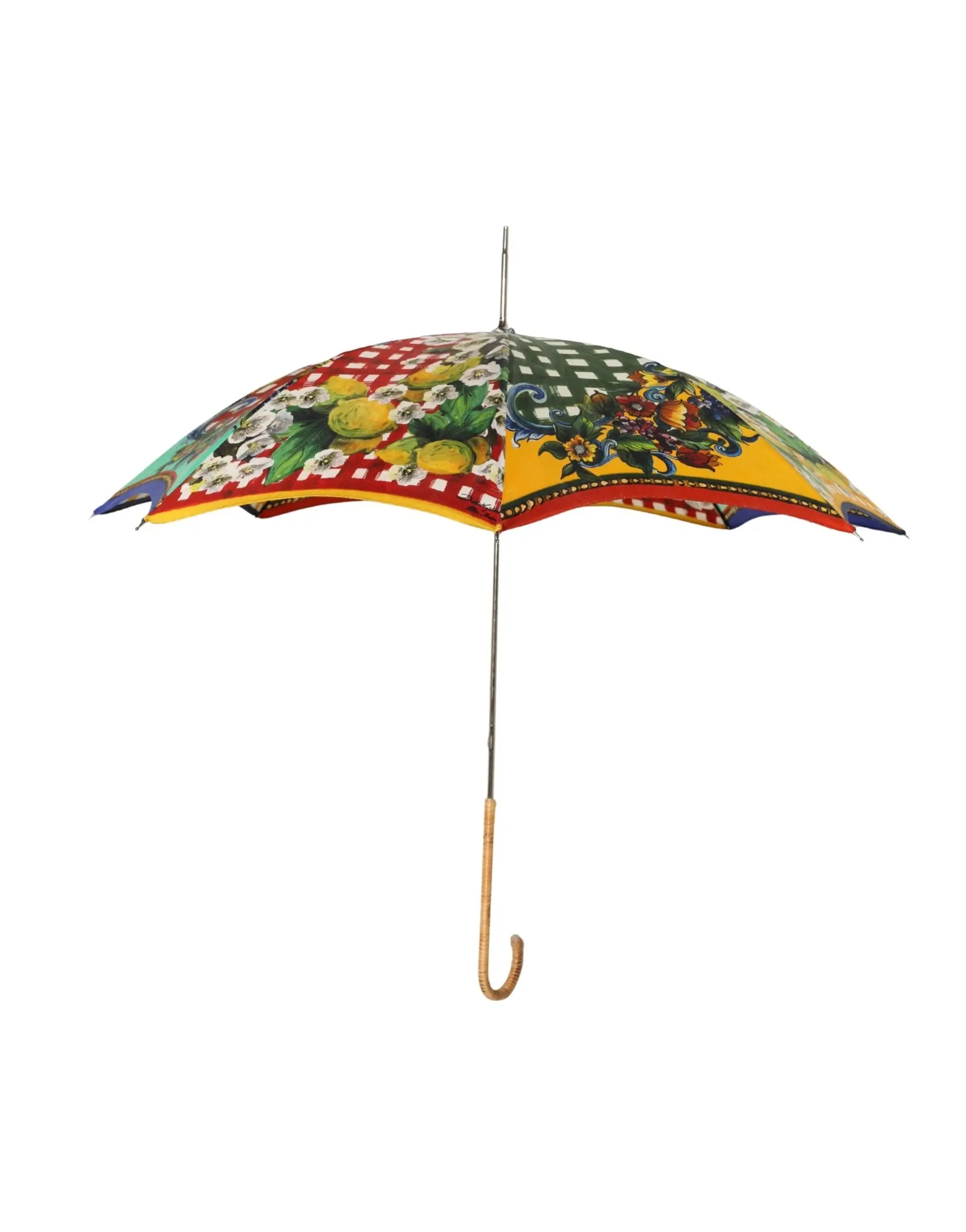Ombrelle pliable dolce gabbana avec imprimé carretto siciliano multicolore, manche en bois et tige en métal