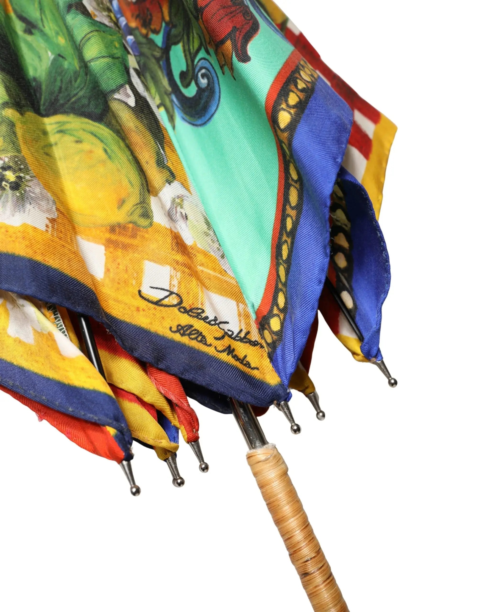 Ombrelle pliable dolce & gabbana en soie multicolore avec imprimé botanique citron vert sur fond bleu canard