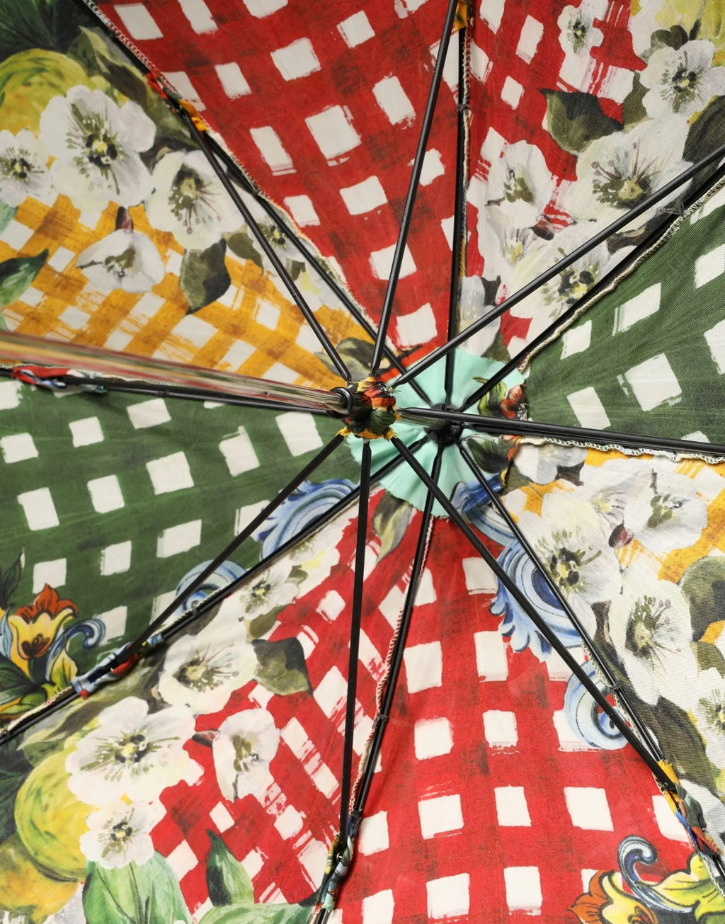 Dolce & gabbana parapluie pliant multicolore avec imprimé carretto siciliano et patchwork à motifs vichy et floraux