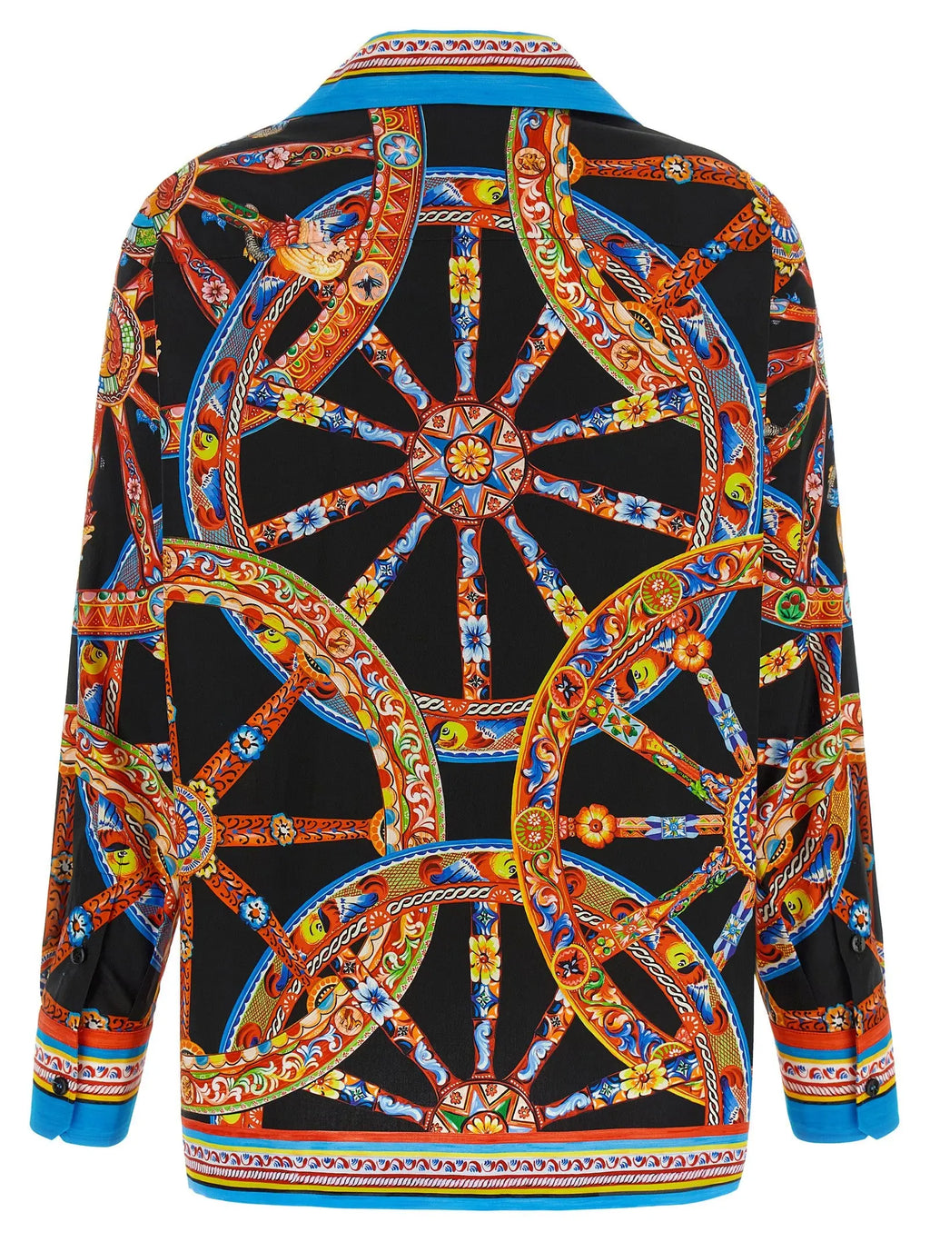 Veste dolce & gabbana noire en coton avec motif coloré complexe de roues ornées orange bleu et or avec accents floraux