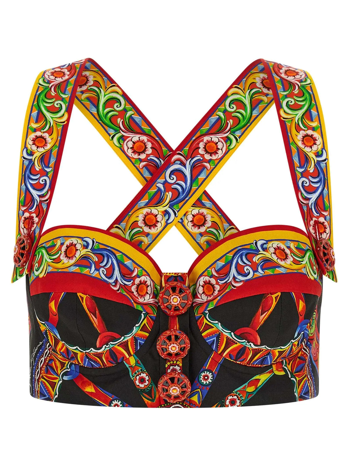 Dolce & gabbana blouse en coton multicolore avec motifs floraux et tourbillonnants sur fond noir