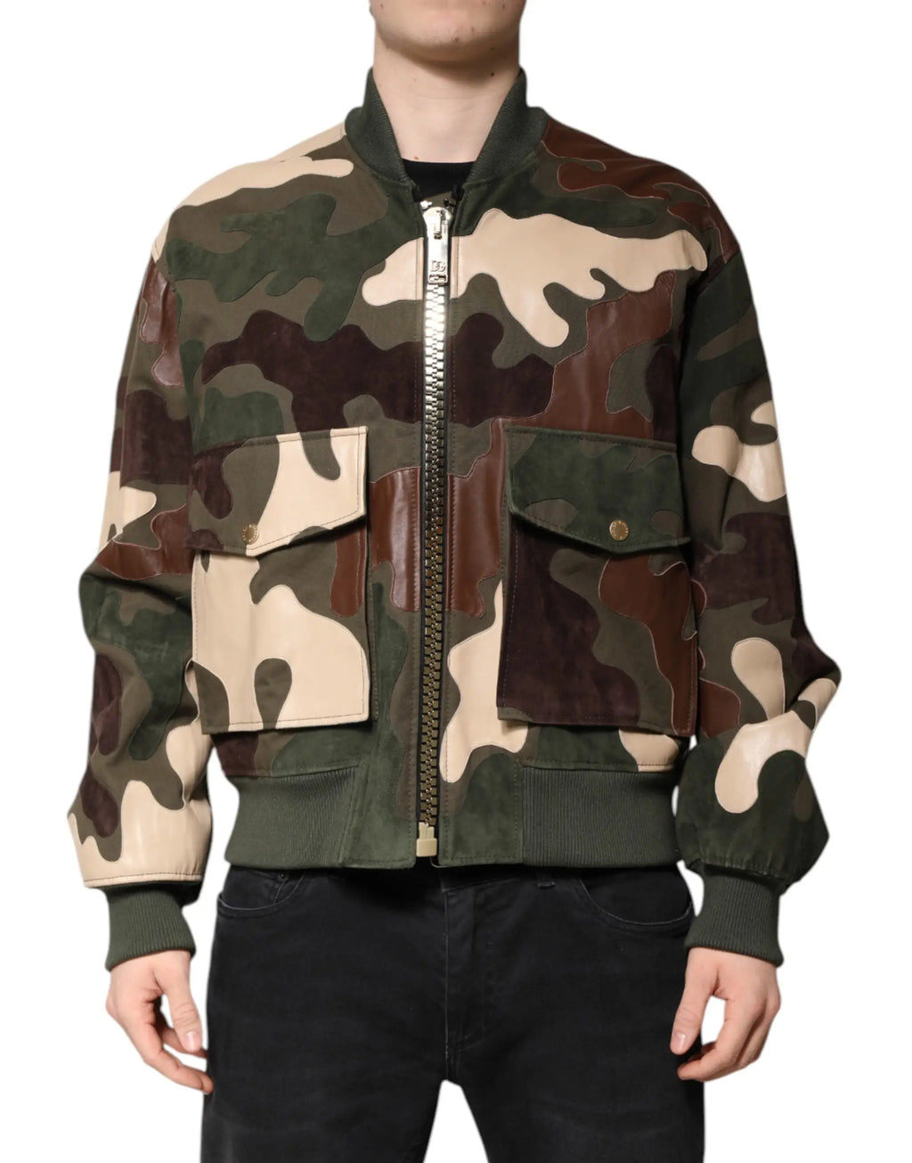 Veste bomber dolce & gabbana multicolore en coton avec zip intégral et motif camouflage olive vert marron beige