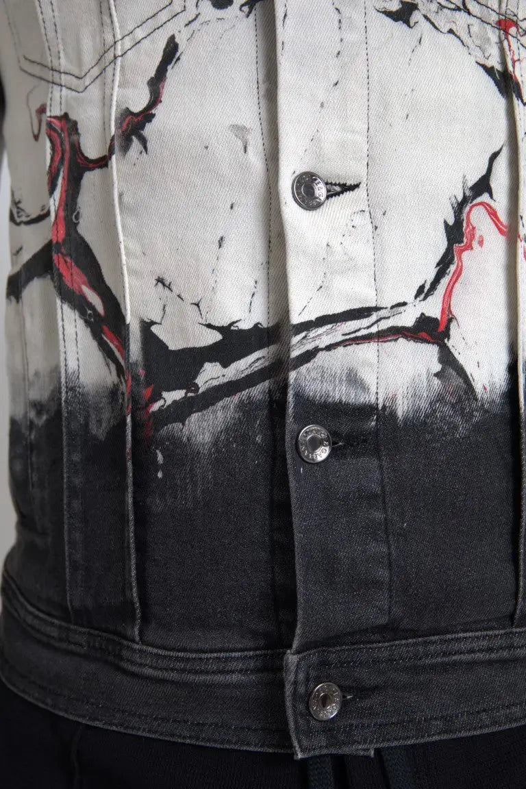 Veste en jean dolce & gabbana multicolore en coton blanche et noire avec peinture éclaboussée rouge usée