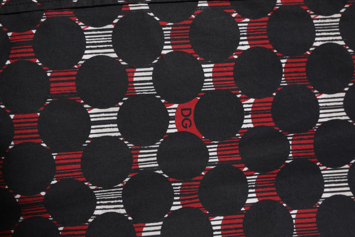 Chemise manches longues dolce & gabbana en coton multicolore avec tissu noir et rouge à pois blancs et logo dg
