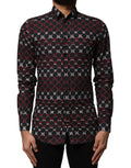 Chemise homme dolce gabban multicolore en coton à manches longues avec motif géométrique noir rouge et gris