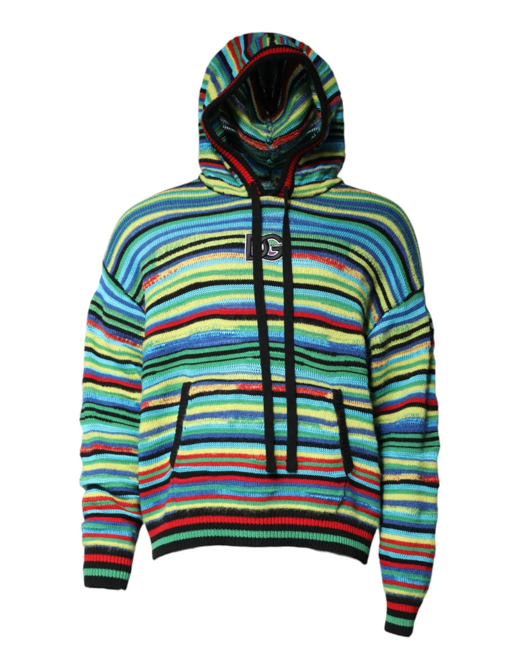 Dolce & gabbana multicolor cotton hooded pullover sweater with vibrant multicolored striped pattern and black drawstrings