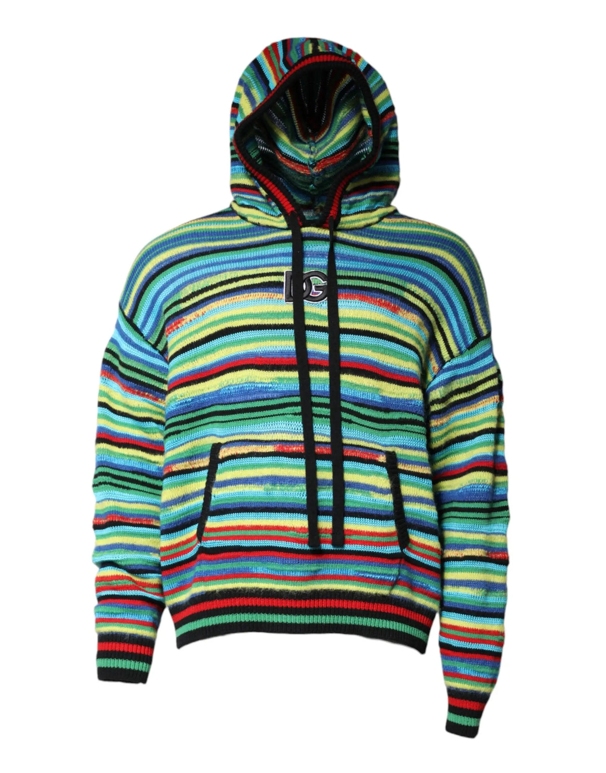 Dolce & gabbana pull à capuche en coton multicolore avec rayures vives et cordons noirs