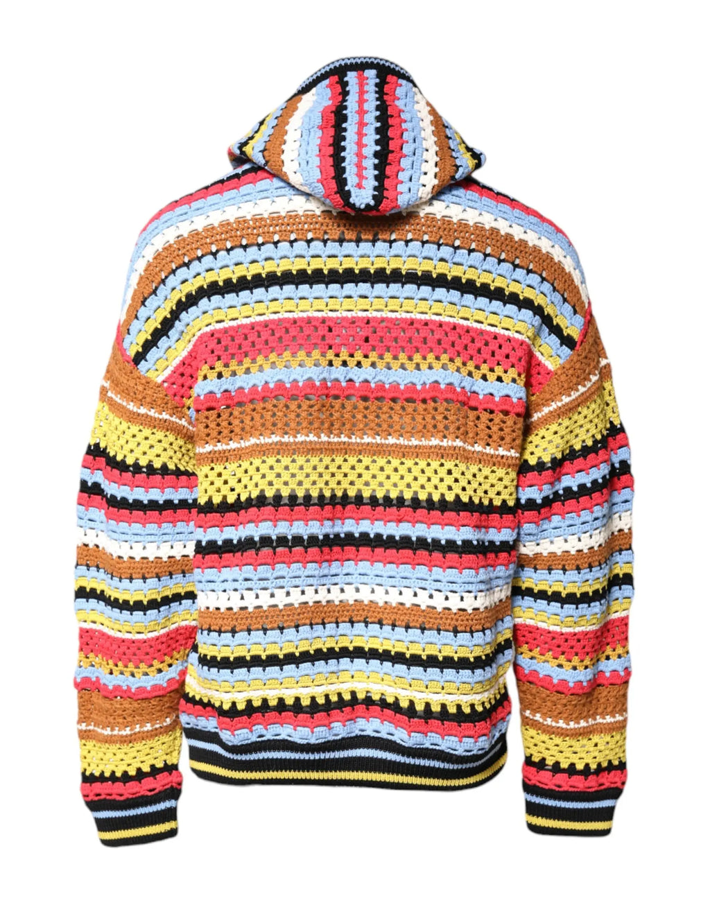 Vibrant multicolored striped crocheted cotton hoodie with hood and ribbed cuffs dolce gabbana pullover sweater