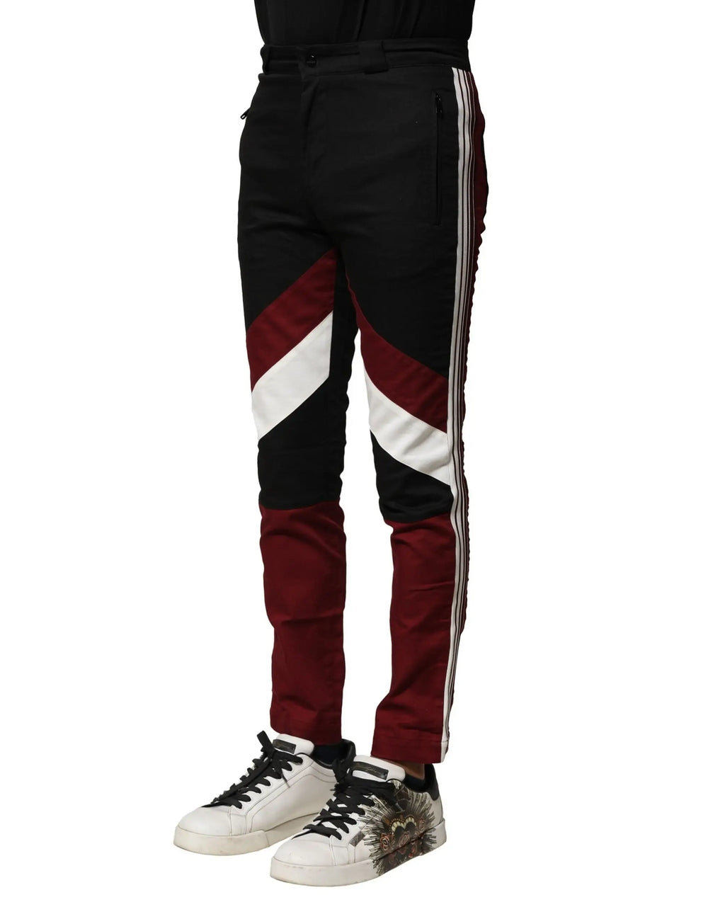 Pantalon de survêtement dolce & gabbana homme en coton multicolore à motif géométrique noir, bordeaux et blanc slim fit