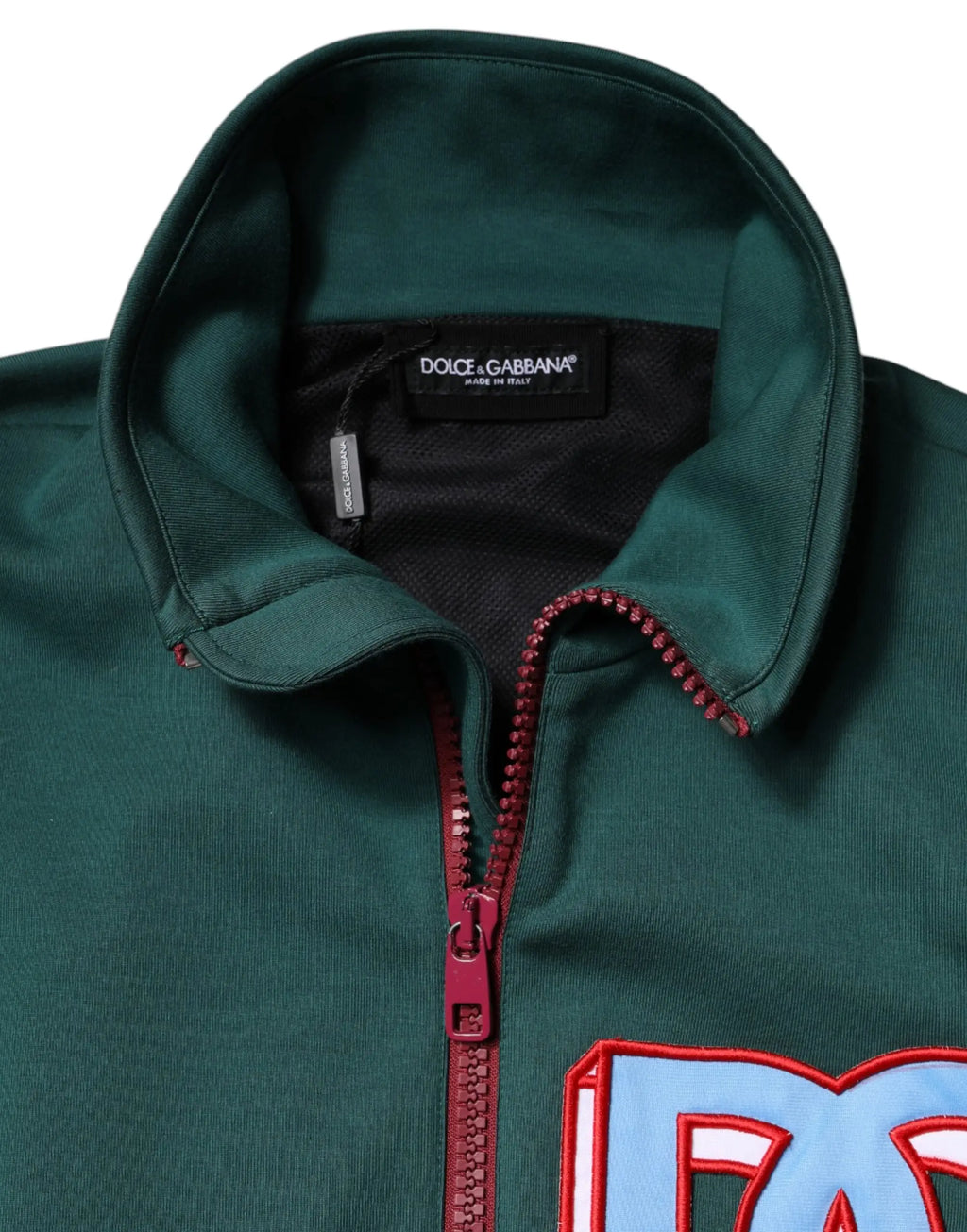 Veste dolce & gabbana multicolore en coton avec fermeture éclair rouge contrastante et logo bleu clair brodé