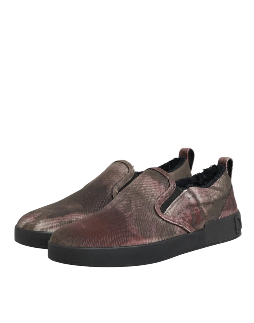 Chaussures dolce & gabbana multicolor pour homme baskets slip-on basses en coton rose or métallique avec semelle noire en caoutchouc