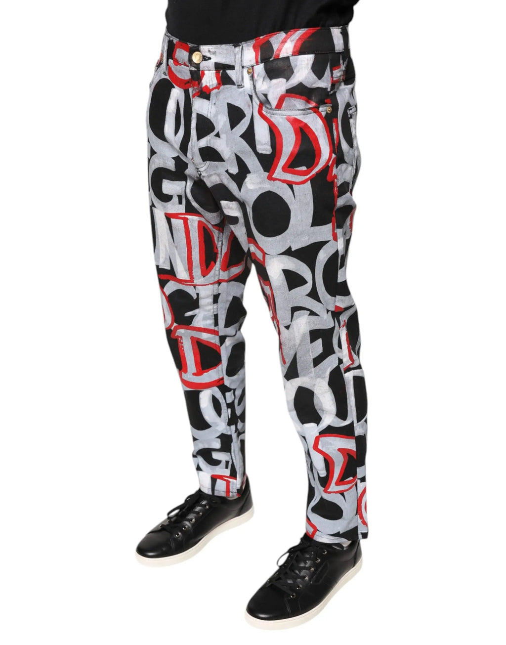 Jean skinny en denim coton dolce & gabbana avec lettres graffiti noir blanc et rouge multicolore