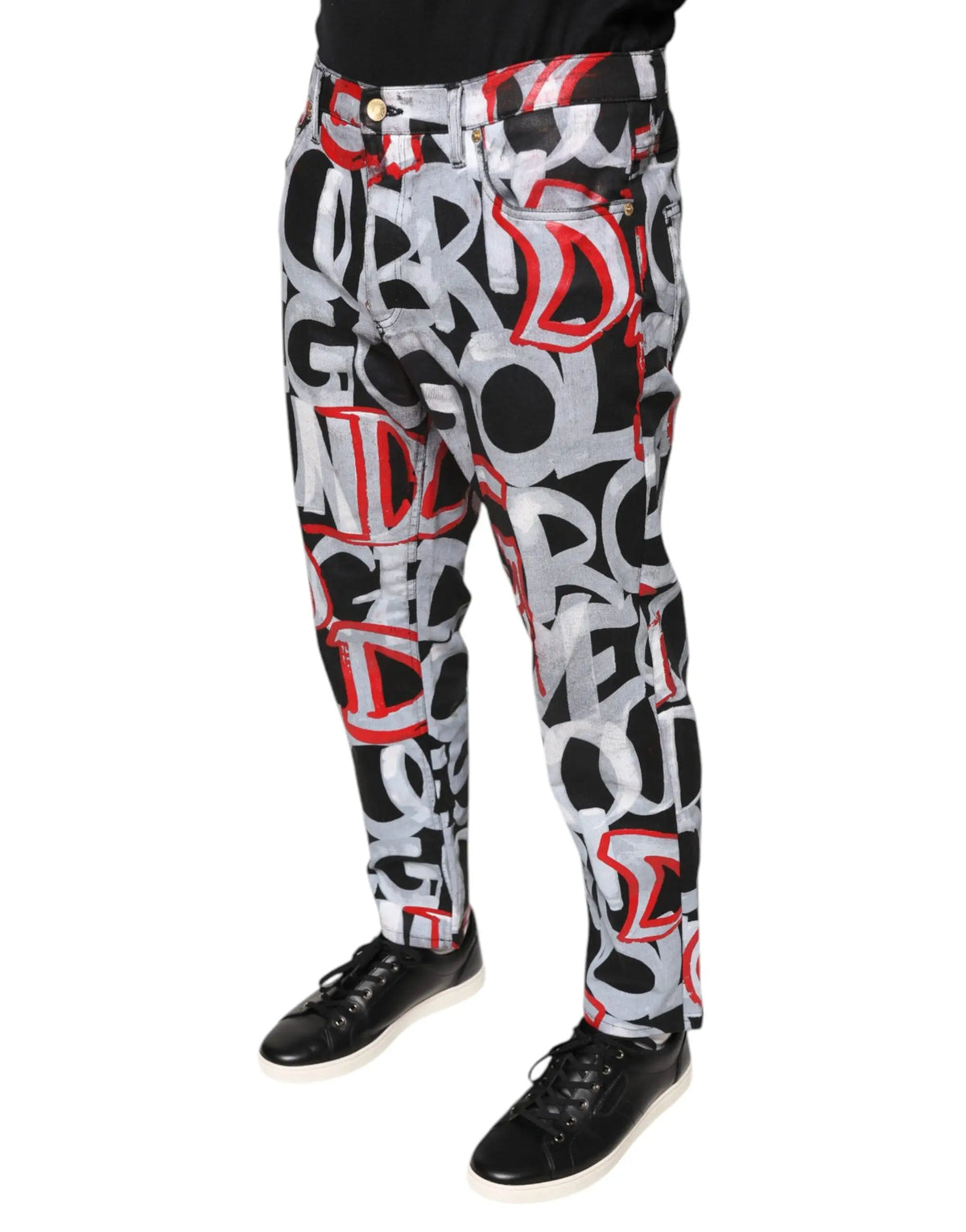 Jean skinny en denim coton dolce & gabbana avec lettres graffiti noir blanc et rouge multicolore