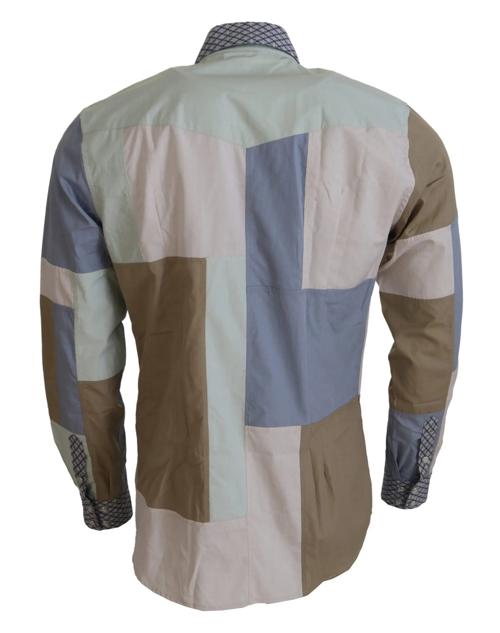 Chemise homme dolce & gabbana manches longues en coton patchwork multicolore beige gris clair et marron pâle