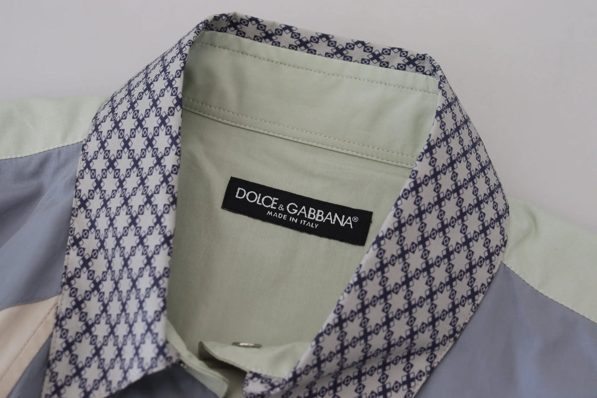 Dolce & Gabbana chemise slim en coton multicolore avec doublure intérieure vert clair et motif géométrique noir