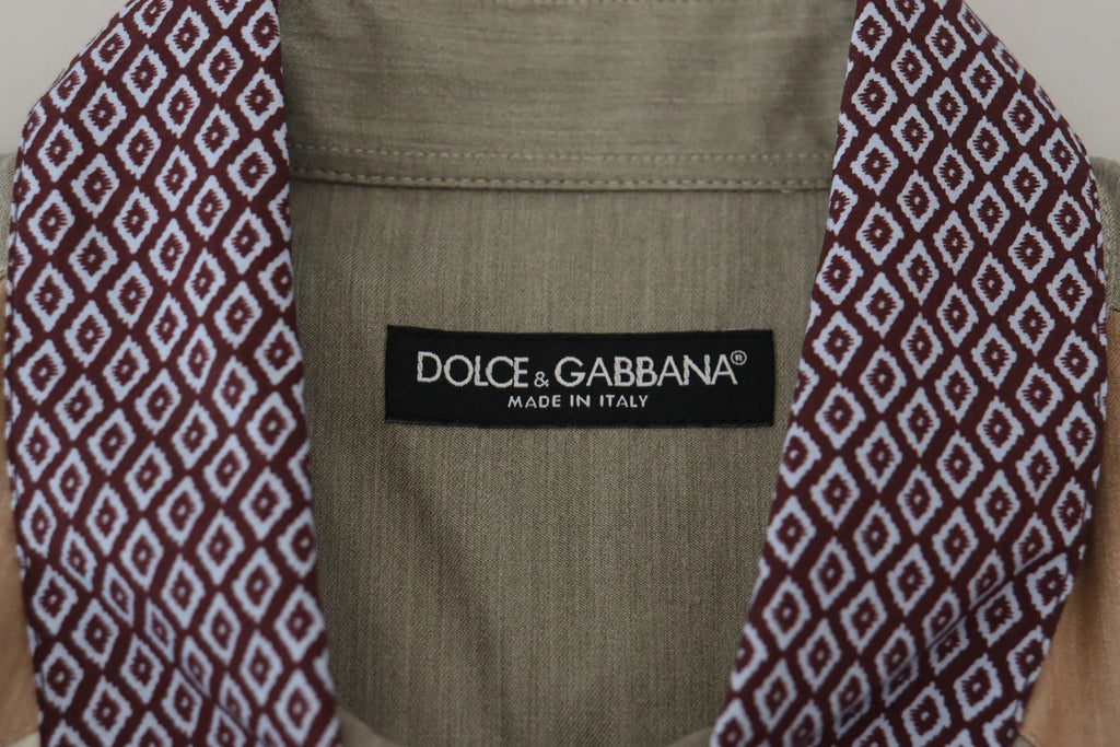 Chemise slim dolce gabbana en coton beige avec col géométrique marron et blanc patchwork multicolore