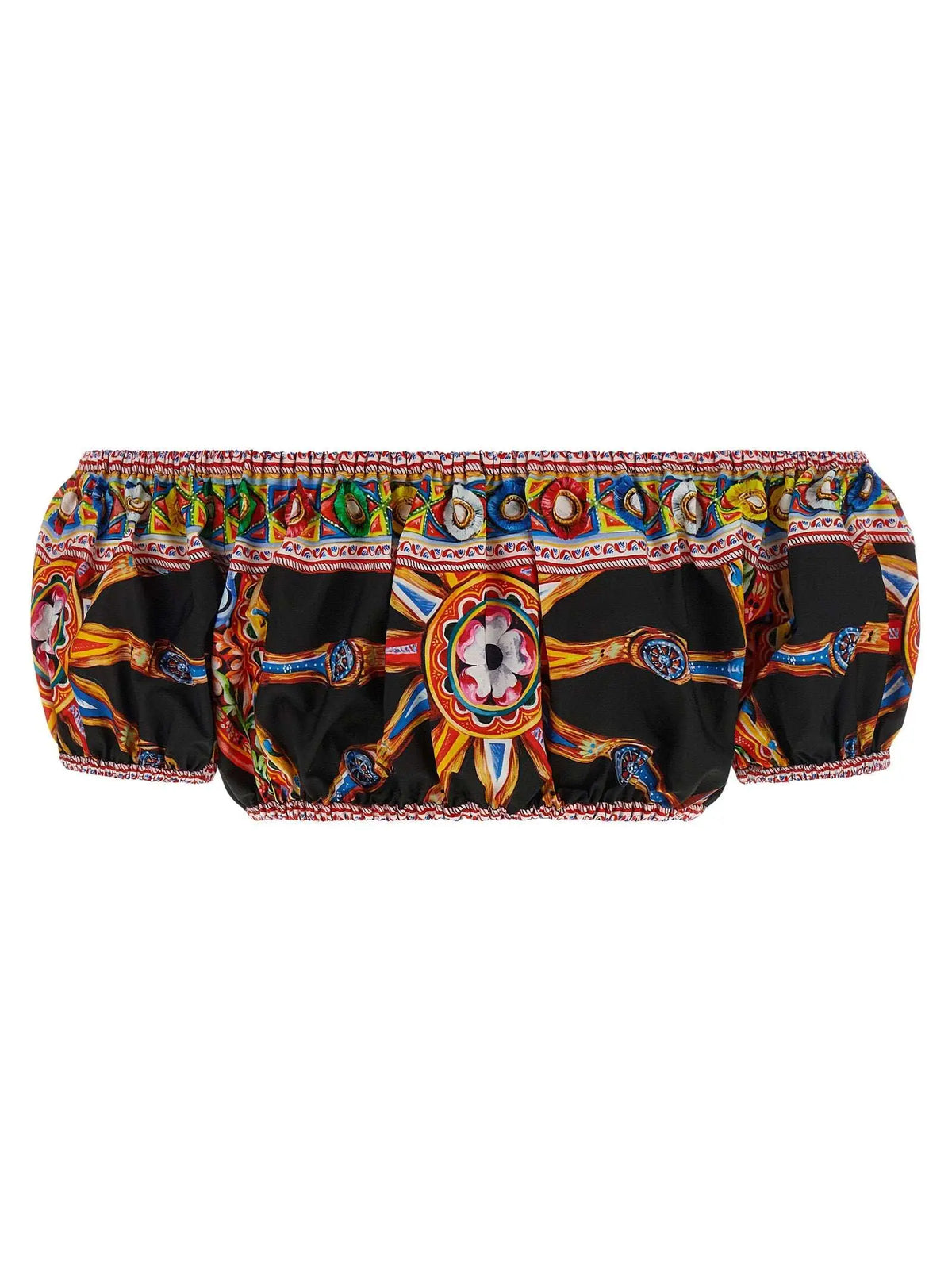 Top bandeau en satin noir avec imprimé baroque multicolore or rouge bleu vert dolce gabbana coton