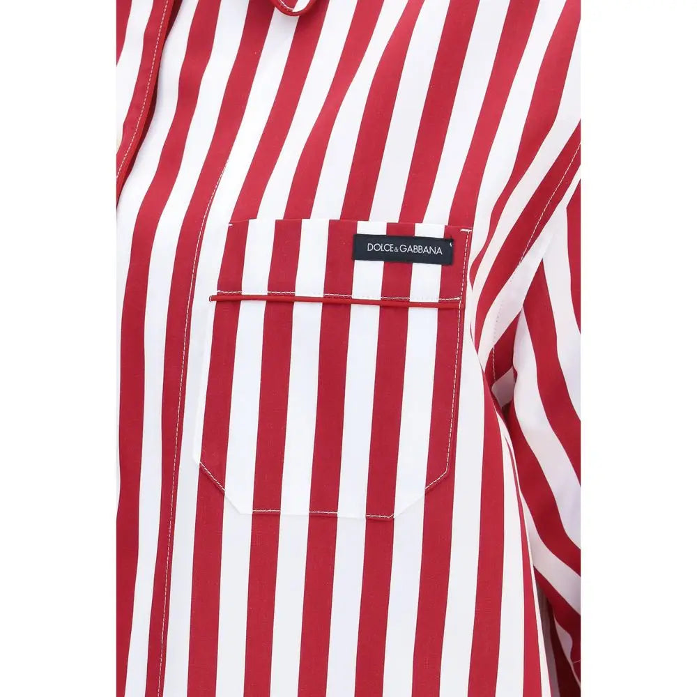 Chemise dolce & gabbana en coton multicolore rouge et blanc à rayures verticales avec poche assortie