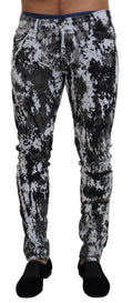 Jean en denim skinny dolce & gabbana en coton multicolore avec motif tie dye noir et blanc éclaboussé