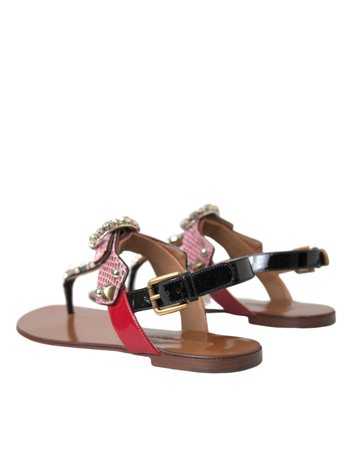 Sandales dolce & gabbana multicolores en cuir verni noir et rose avec bride effet peau de serpent ornée de cristaux