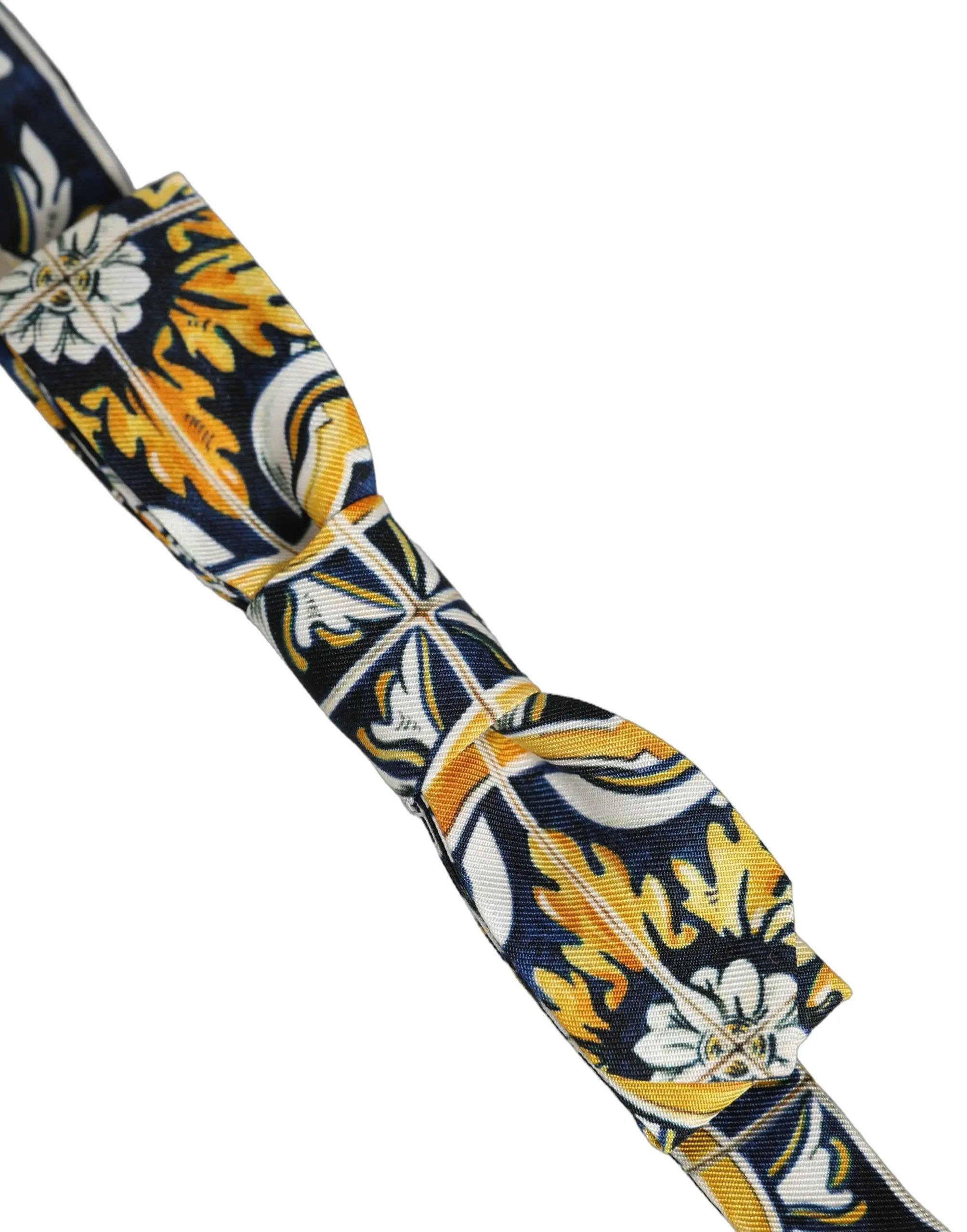 Nœud papillon ajustable dolce & gabbana en tissu damas bleu marine avec motif floral jaune et blanc vif