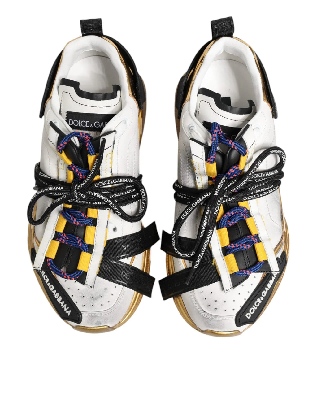Baskets basses dolce & gabbana multicolor daymaster blanches avec accents noirs et jaunes lacets et sangles brandés