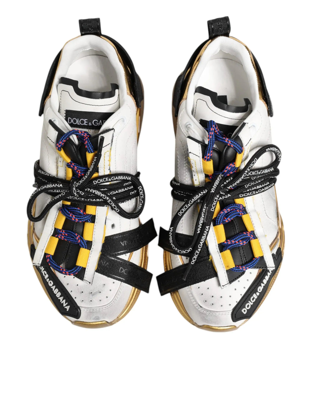 Baskets basses dolce & gabbana multicolor daymaster blanches avec accents noirs et jaunes lacets et sangles brandés