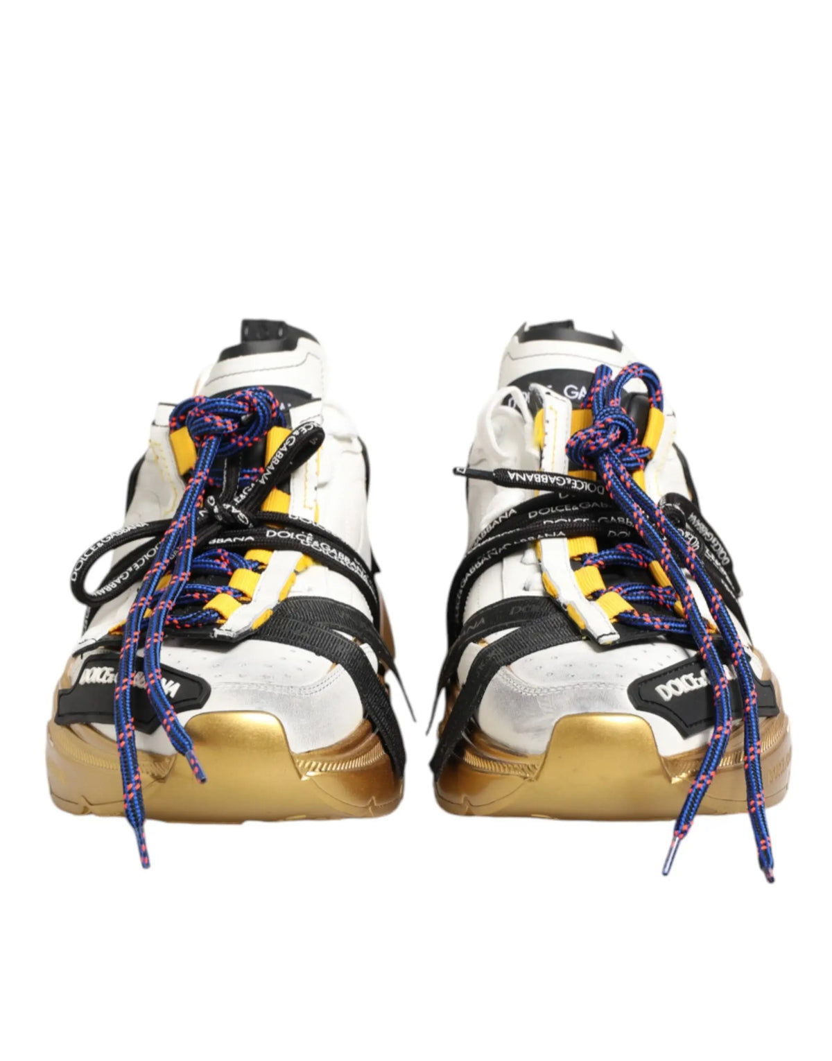 Baskets basses dolce & gabbana daymaster blanc et or avec accents noirs lacets colorés et détails de marque audacieux