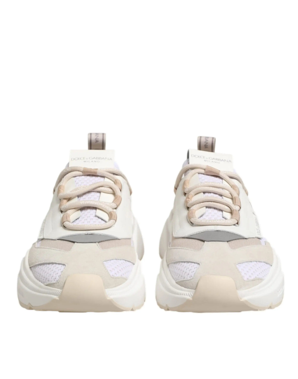 Baskets basses dolce & gabbana daymaster crème avec empeigne en mesh et cuir superposés lacets blancs semelle épaisse en caoutchouc