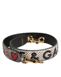 Bracelet d’épaule dolce & gabbana multicolore en cuir imprimé serpent noir et blanc avec lettres roses rouges et coeur doré