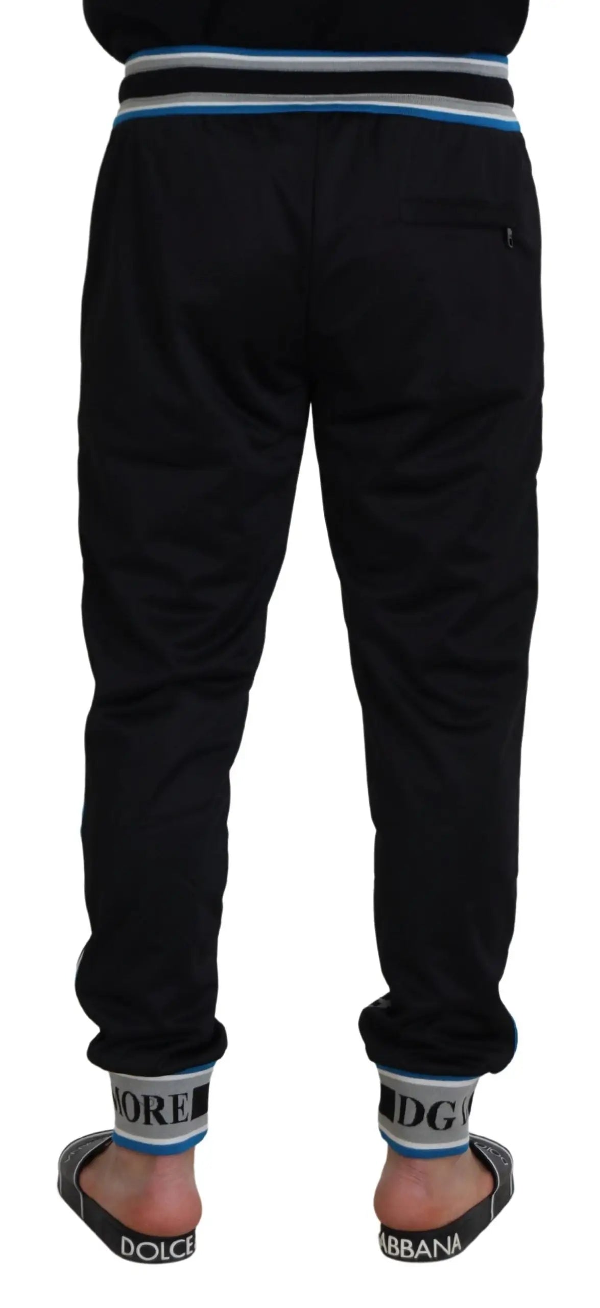 Dolce & gabbana multicolor dg king leopard print jogger pants en noir avec ceinture rayée et poignets à logo