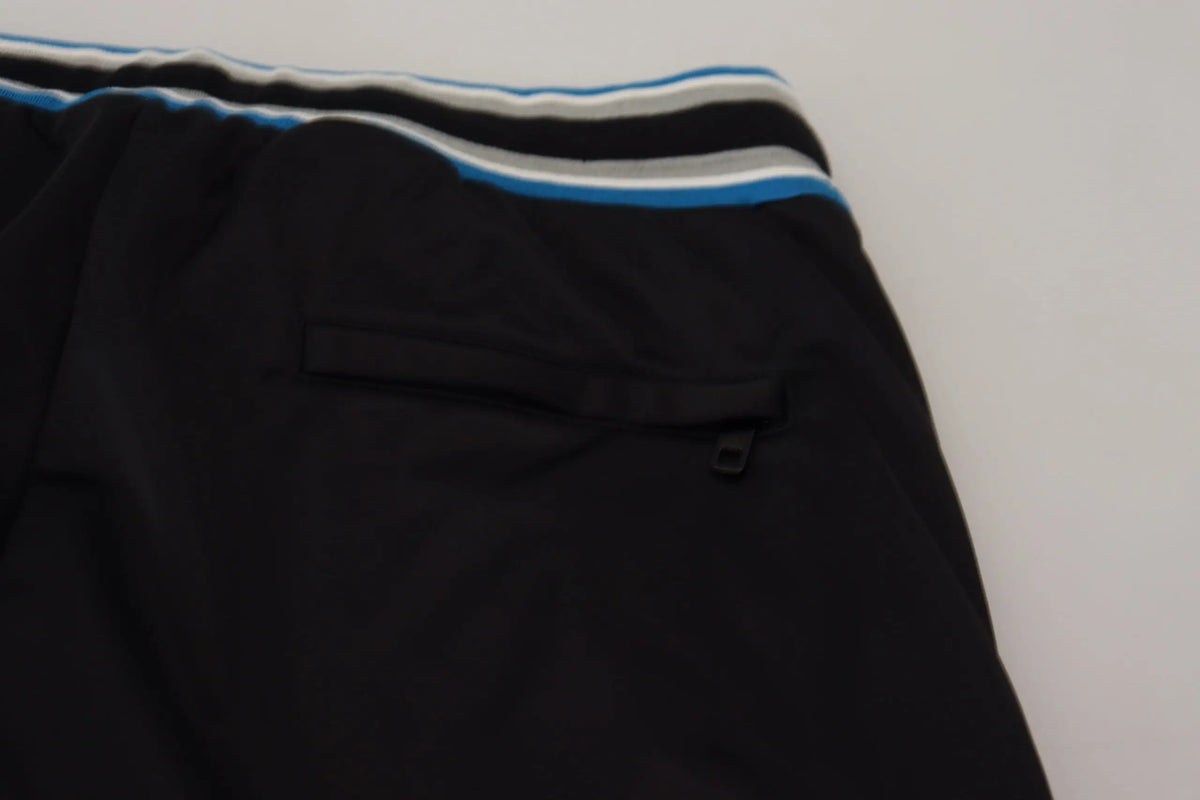 Pantalon de jogging dolce & gabbana noir avec ceinture élastique rayée bleu blanc gris et imprimé léopard king multicolore