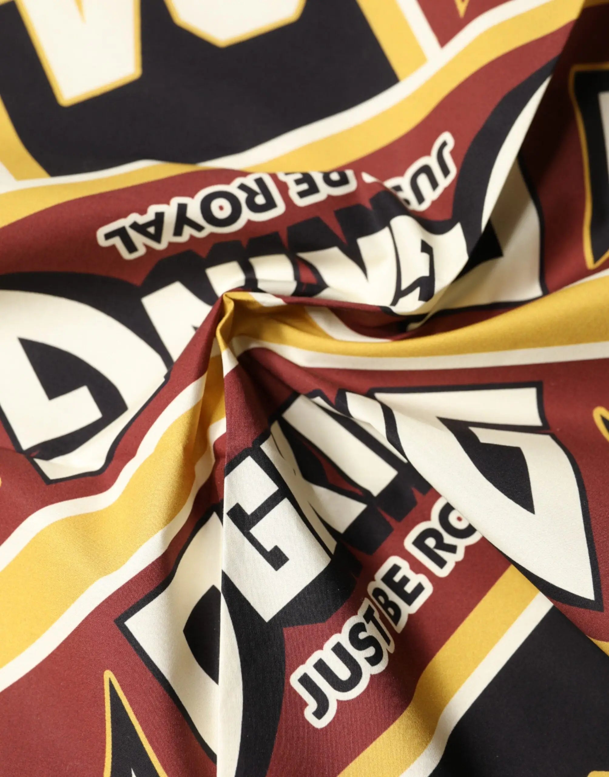 Écharpe dolce & gabbana multicolore dg king foulard homme 50,5 cm x 50 cm avec imprimé bordeaux or noir et lettrage blanc just be royal