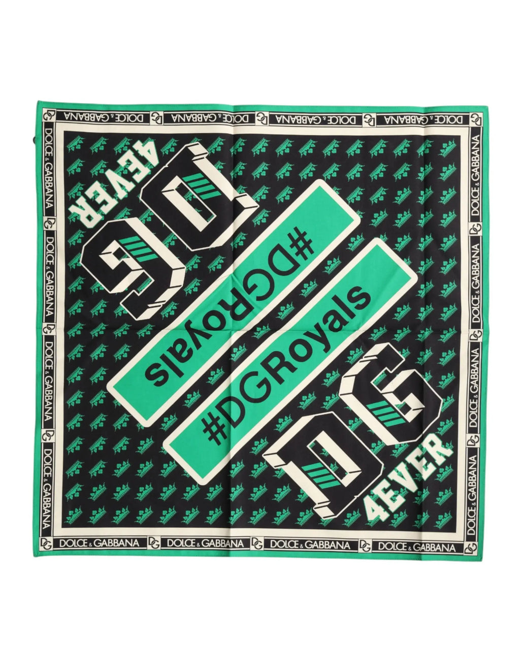 Foulard carré dolce & gabbana multicolore en soie verte et noire avec logos dg audacieux et inscription #dgroyals