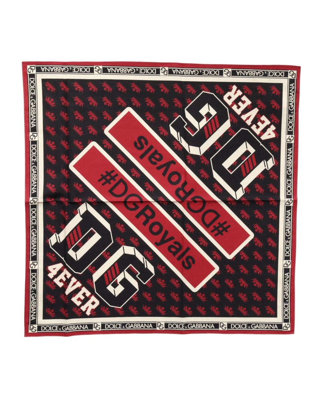 Foulard carré dolce & gabbana multicolore noir et rouge 50cm x 49,5cm avec logos 3d dg et texte #dgroyals