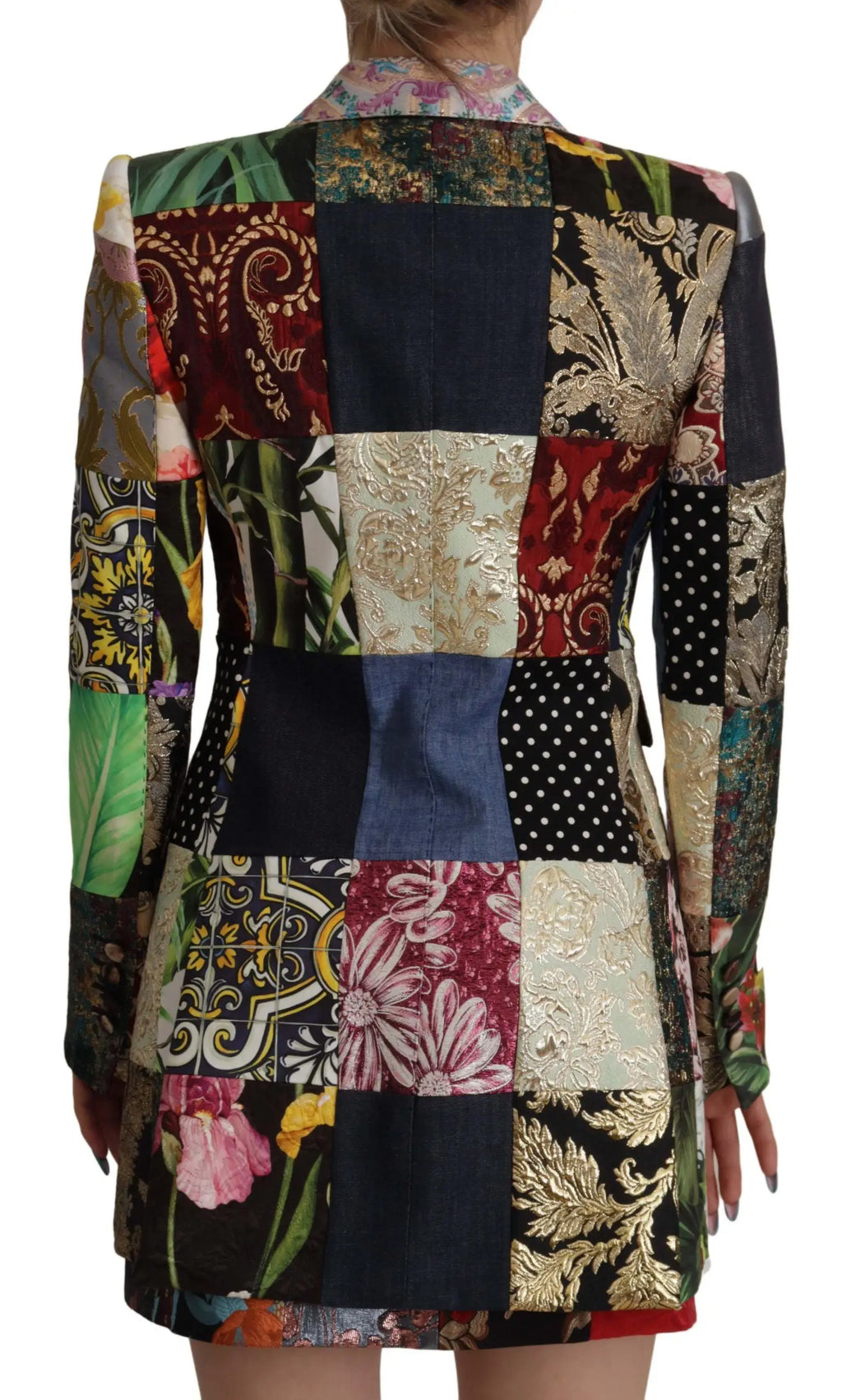 Veste blazer Dolce & Gabbana multicolore en jacquard patchwork double boutonnage avec motifs floraux, paisley et géométriques