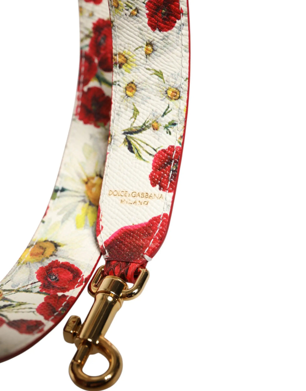 Sangle d’épaule embellie multicolore dolce & gabbana en cuir à motifs floraux avec coquelicots rouges et marguerites jaunes sur fond crème