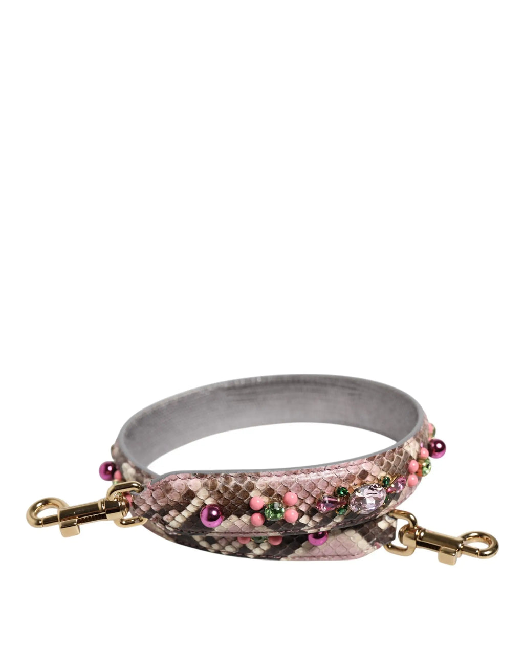 Dolce & gabbana multicolor embellished handbag shoulder strap en python rose et marron avec perles colorées et ferrures dorées