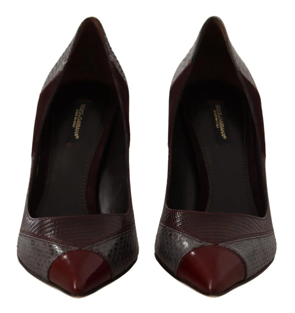 Dolce gabbana escarpins en cuir exotique multicolore effet python bordeaux et gris avec bouts vernis bordeaux