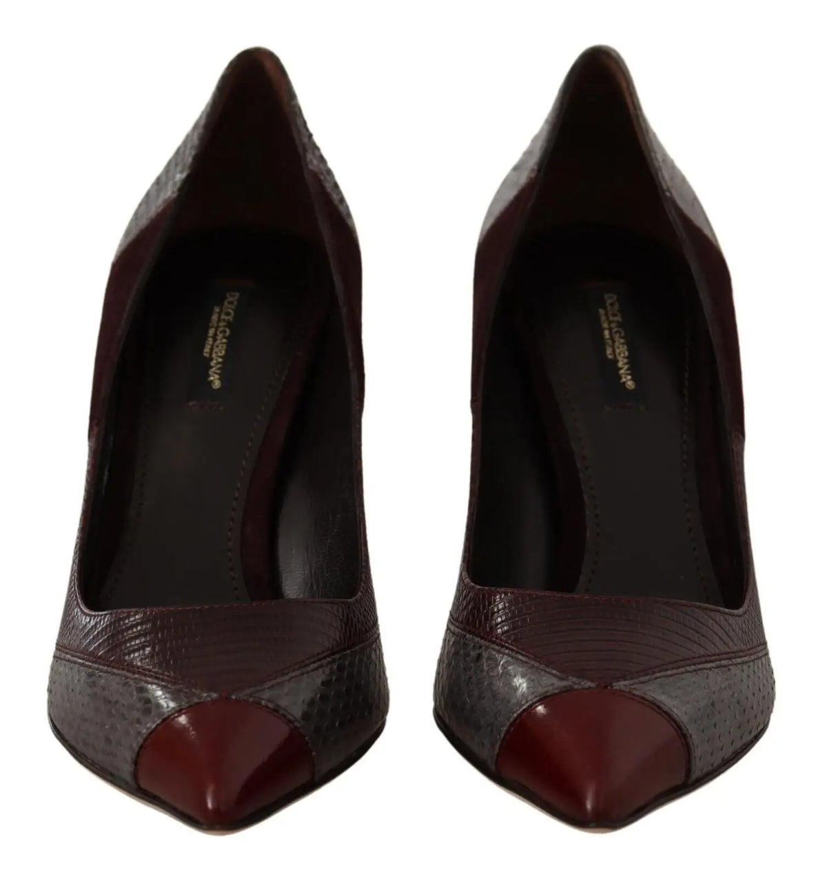 Dolce gabbana escarpins en cuir exotique multicolore effet python bordeaux et gris avec bouts vernis bordeaux