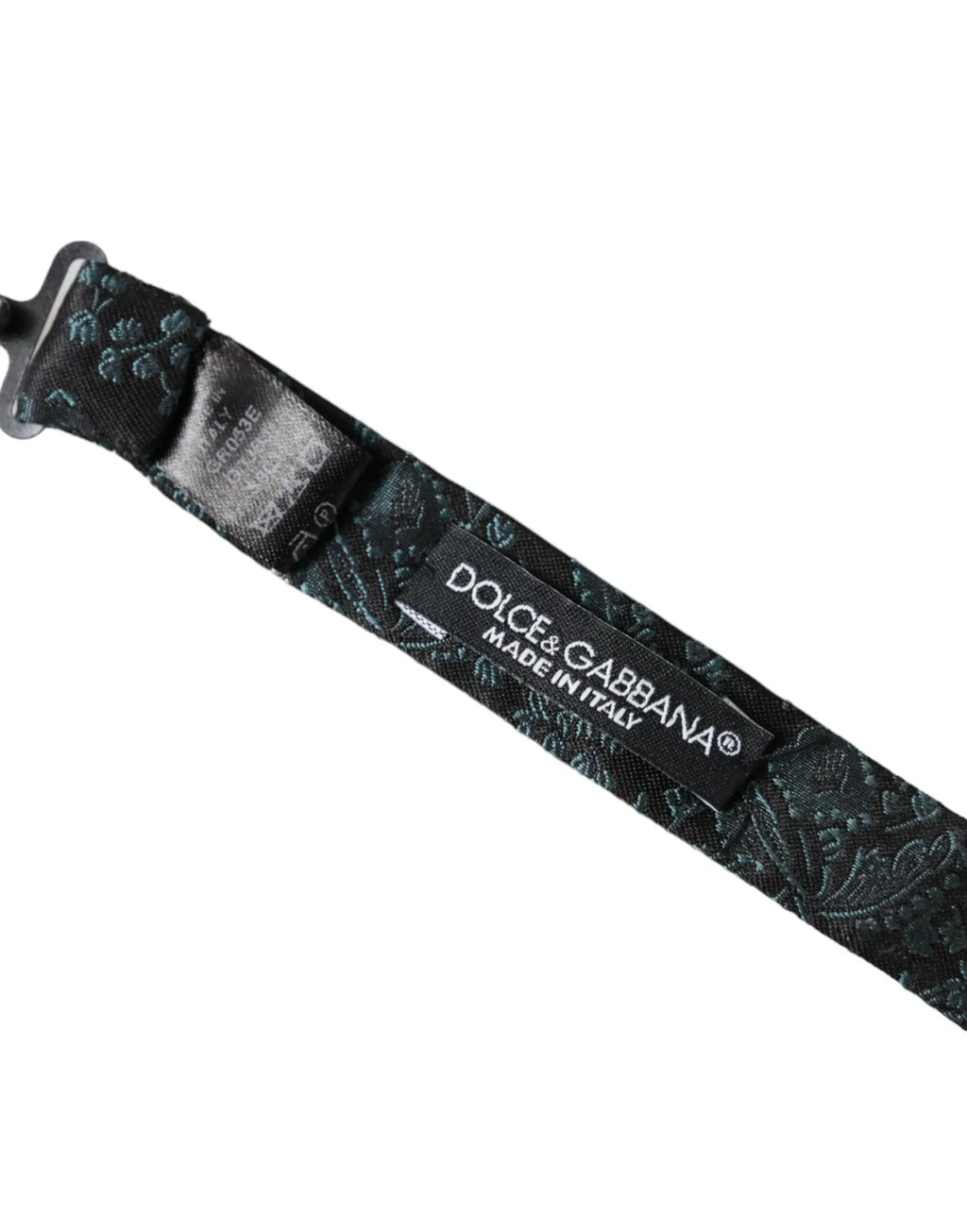 Sangle en tissu vert foncé avec motif floral brodé et étiquette noire dolce & gabbana made in italy pour nœud papillon en soie multicolore ajustable homme