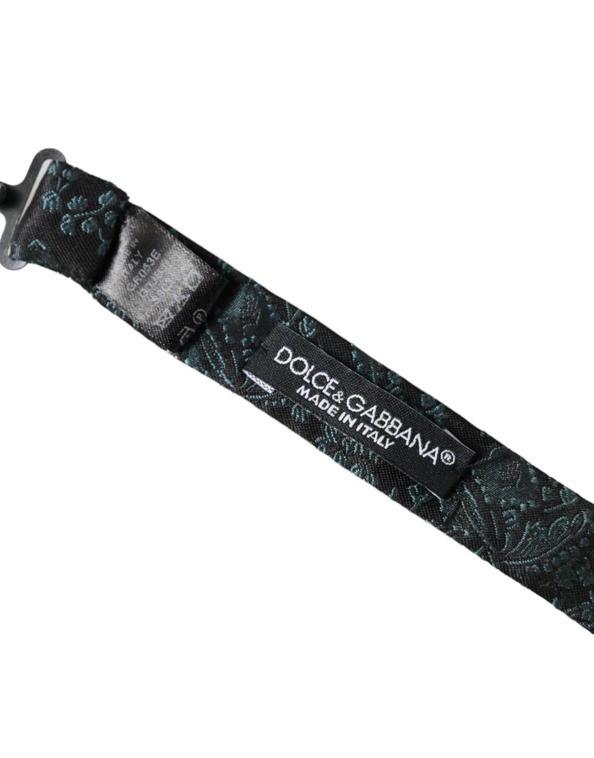 Sangle en tissu vert foncé avec motif floral brodé et étiquette noire dolce & gabbana made in italy pour nœud papillon en soie multicolore ajustable homme