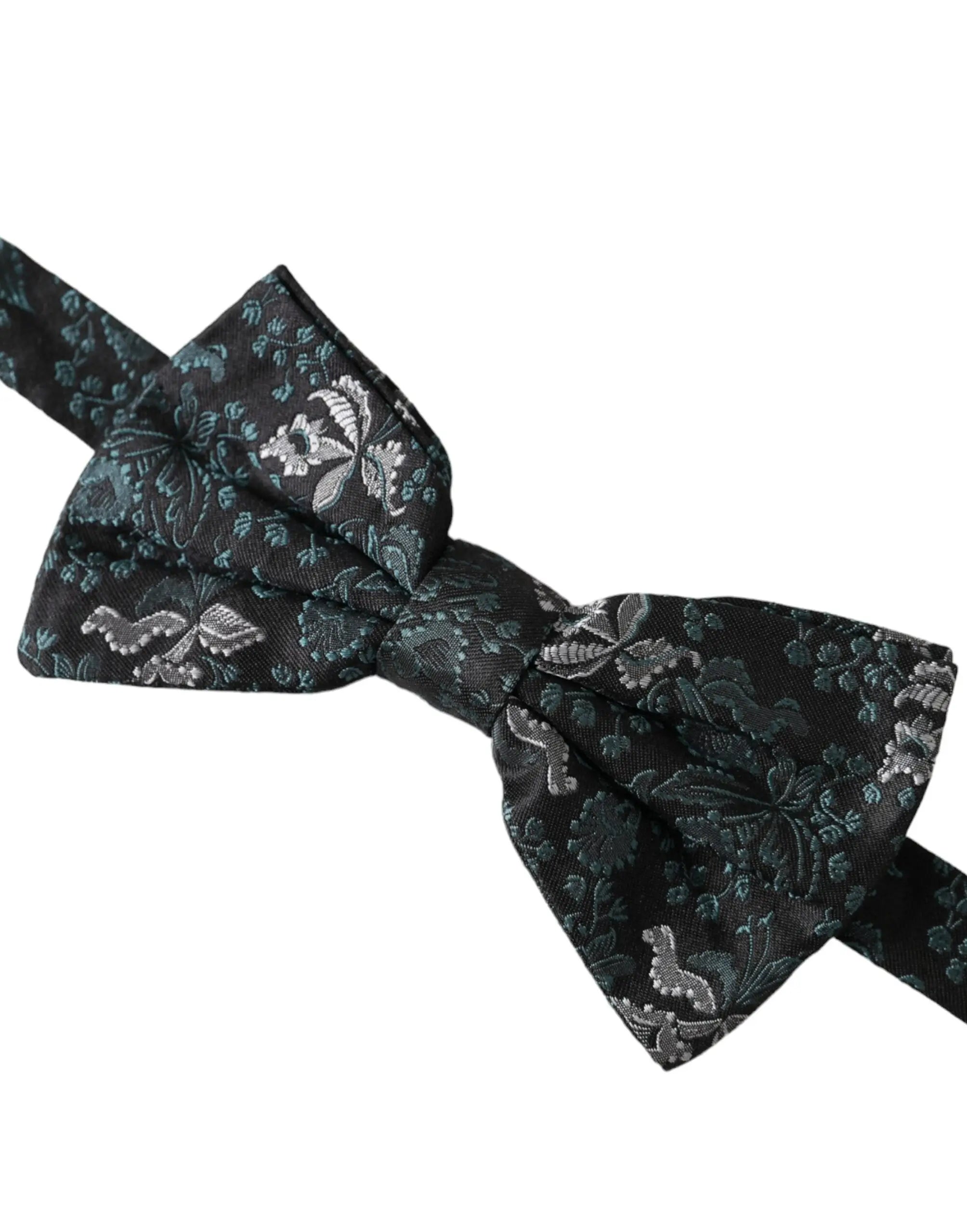 Noeud papillon ajustable pour homme dolce gabbana en soie fantaisie multicolore vert foncé et argent avec motif floral