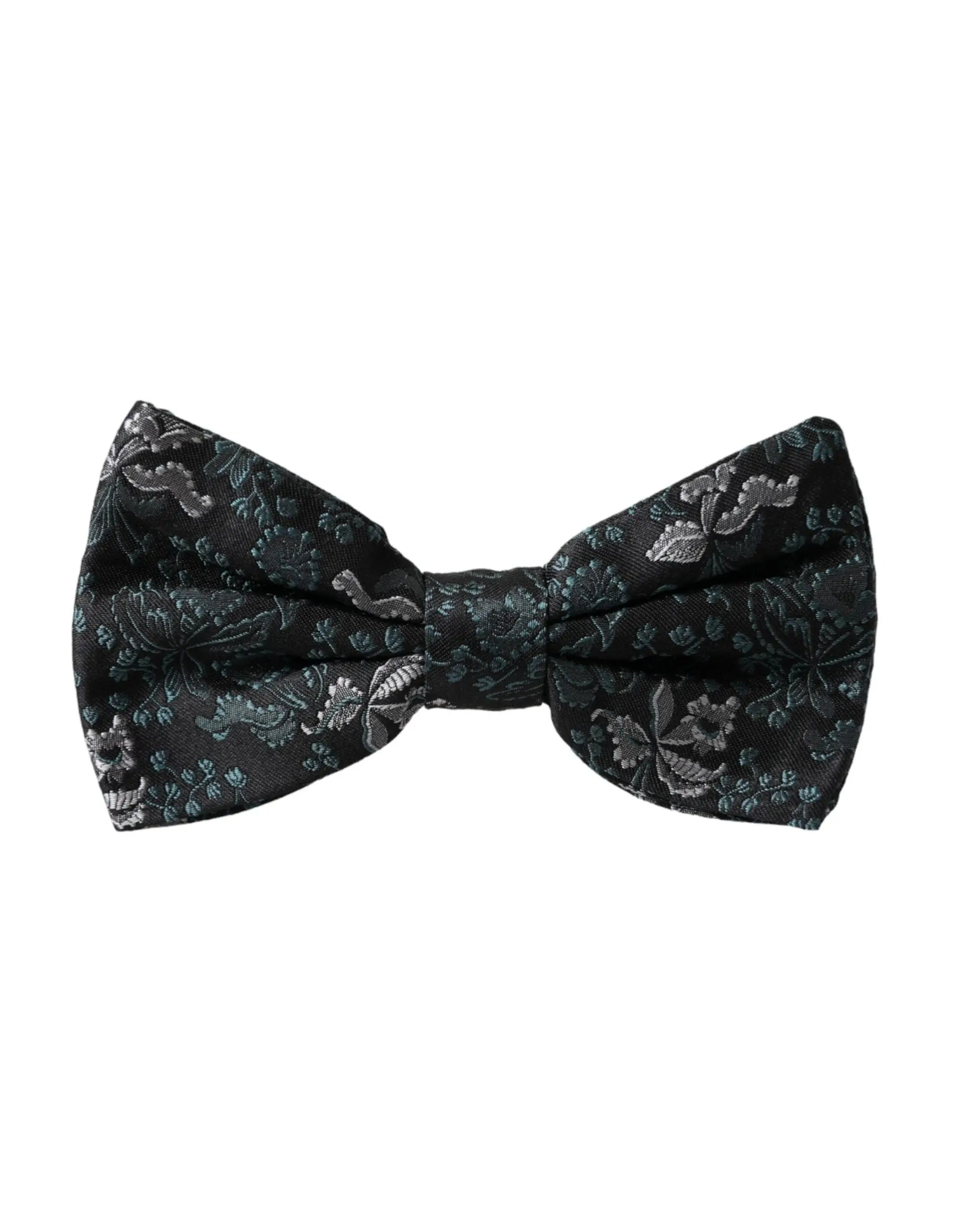Noeud papillon pour homme dolce & gabbana en soie noire avec broderie florale argentée et turquoise ajustable