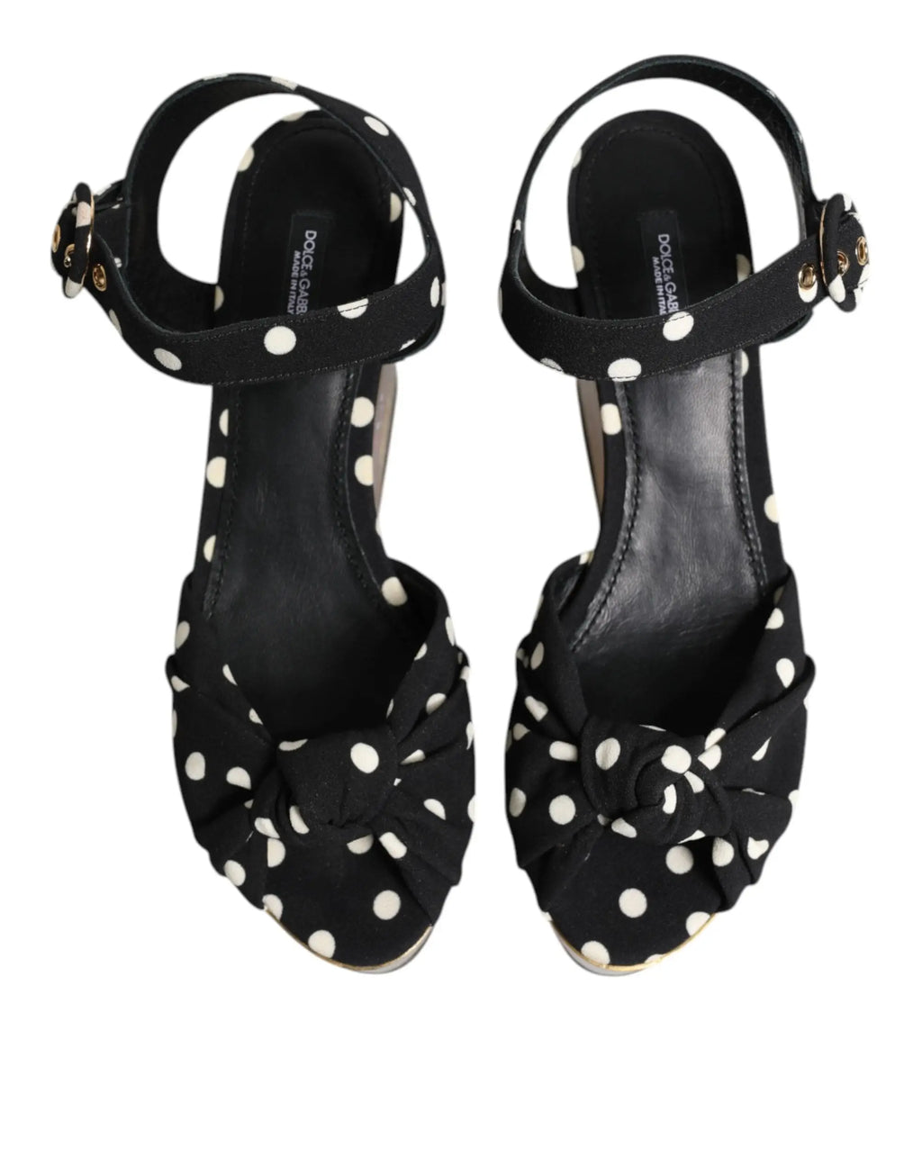 Sandales compensées dolce & gabbana noires à pois blancs avec détail noué à l’avant multicolore fish