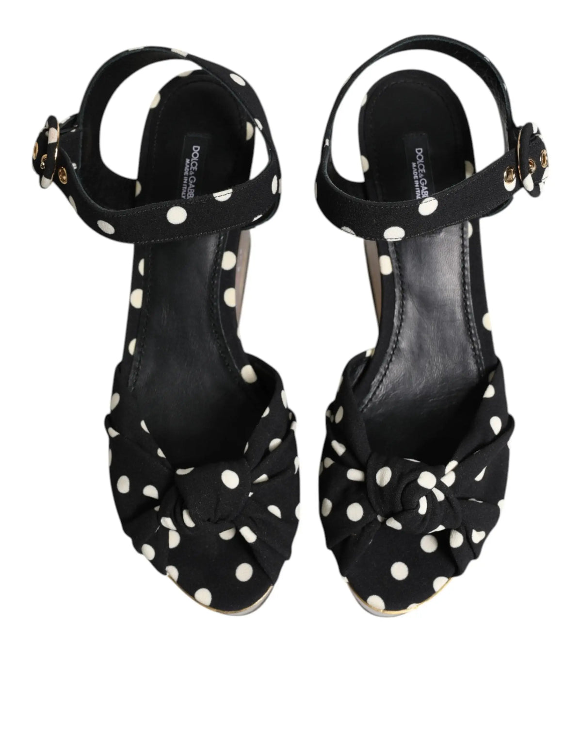 Sandales compensées dolce & gabbana noires à pois blancs avec détail noué à l’avant multicolore fish
