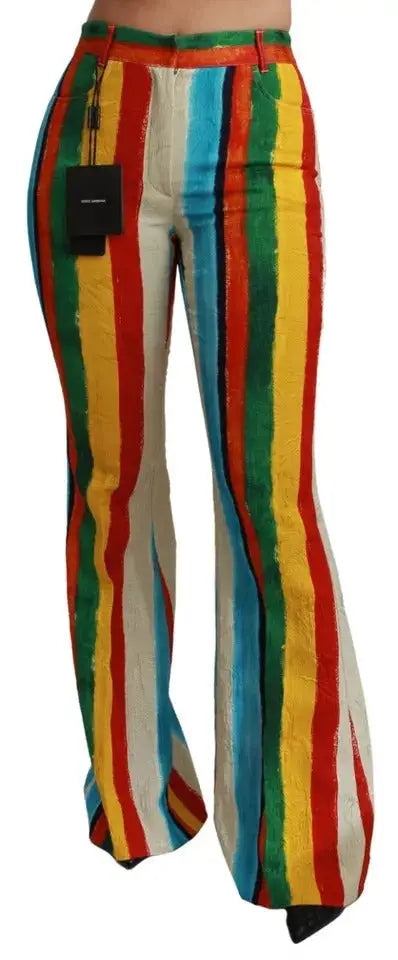 Pantalon large multicolore dolce & gabbana avec rayures arc-en-ciel vibrantes et taille haute en tissu peint artistique