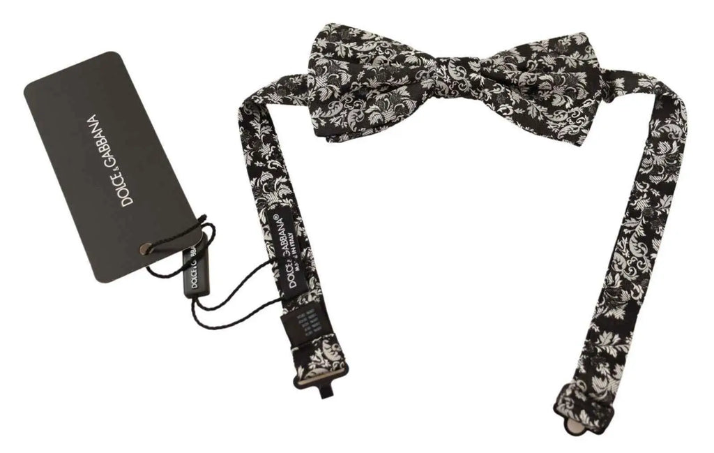 Dolce & gabbana noeud papillon noir et blanc à motif floral avec liens assortis en tissu ajustable multicolore