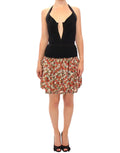 Robe tulipe multicolore dolce gabbana en velours noir avec découpe centrale et jupe fleurie rouge beige vert