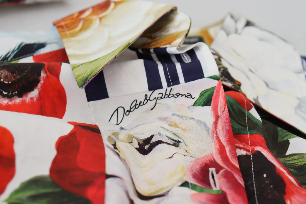 Dolce & gabbana blouse multicolore en coton à col avec imprimé floral rouge et blanc sur tissu blanc éclatant